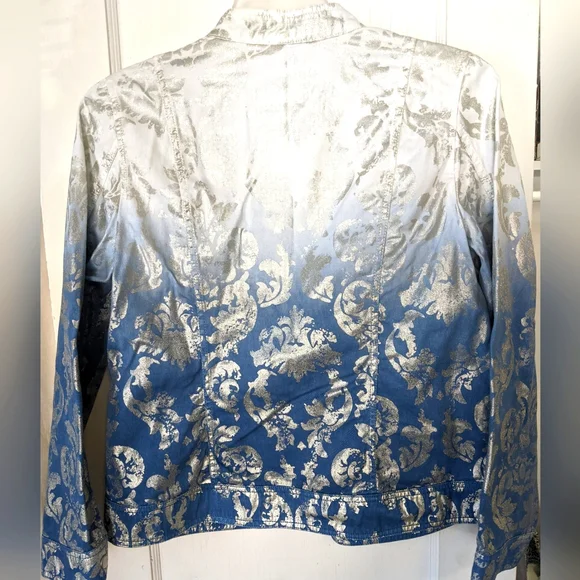 Chico's Silver Foil Ombre Women's Jean Jacket - Picture 4 of 9